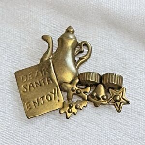 Vintage Danecraft Bronze-Tone “Dear Santa Enjoy” Holiday Brooch Pin